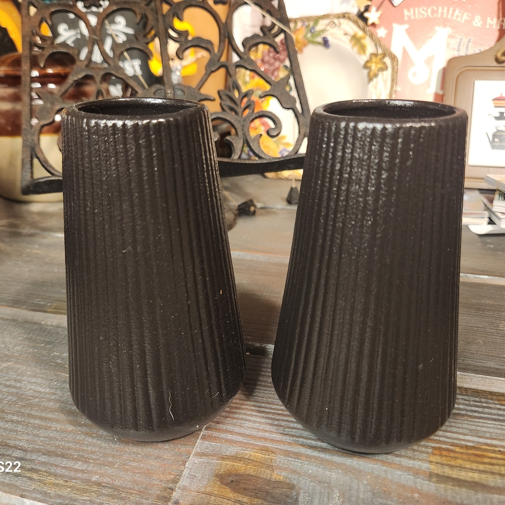 Black Textured Vases - Set of 2